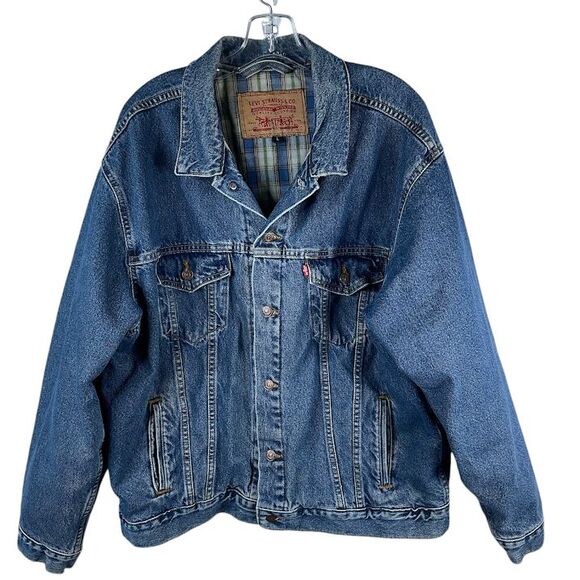 Vtg Levis Jacket Mens Large Flannel Lined Denim Trucker Made USA 90s Western Y2K - Picture 1 of 16